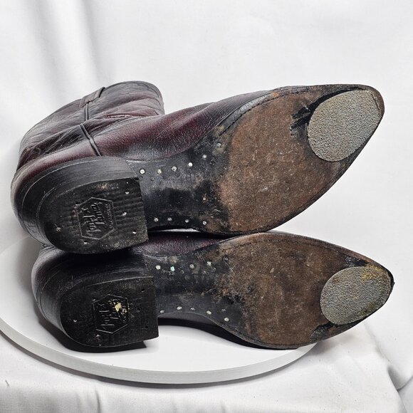 Vintage Tony Lama Red Cowboy Boots 6708 Lizard Skin Toe Wing Tip Mens Size 11 D - Picture 7 of 8